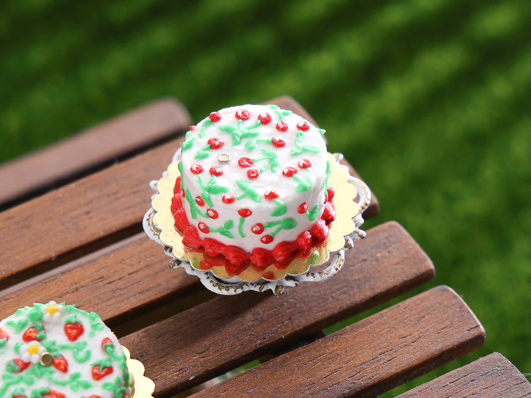 Summer Garden Cake - Cherries - OOAK - Handmade Miniature Food