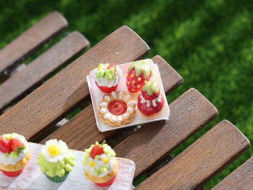 Summer Strawberry Pastries - OOAK - Handmade Miniature Food