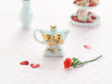 Load image into Gallery viewer, 1:12 Scale Vintage White and Gold Heart-Shaped Porcelain Teapot Decoration - Dollhouse Miniatures
