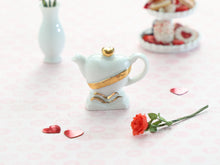 Load image into Gallery viewer, 1:12 Scale Vintage White and Gold Heart-Shaped Porcelain Teapot Decoration - Dollhouse Miniatures