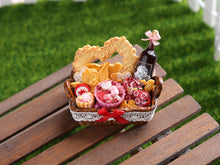 Load image into Gallery viewer, 1:12 Scale Romantic Valentines Day Hamper with Wine - Handmade Miniature Dollhouse Food