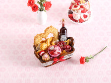 Load image into Gallery viewer, 1:12 Scale Romantic Valentines Day Hamper with Wine - Handmade Miniature Dollhouse Food