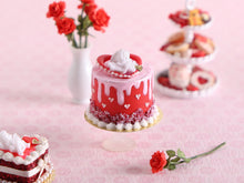 Load image into Gallery viewer, Romantic Tall Drip Cake With Cupid and Heart Decoration - 1:12 Scale Handmade Miniature Food