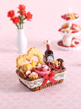 Load image into Gallery viewer, 1:12 Scale Romantic Valentines Day Hamper with Wine - Handmade Miniature Dollhouse Food