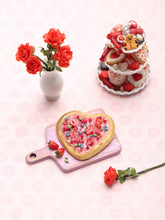 Load image into Gallery viewer, 1:12 Scale Heart-shaped Red Fruit Dessert Pizza on Wooden Board - Dollhouse Food