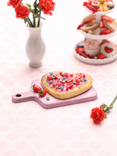 Load image into Gallery viewer, 1:12 Scale Heart-shaped Red Fruit Dessert Pizza on Wooden Board - Dollhouse Food