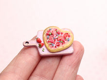 Load image into Gallery viewer, 1:12 Scale Heart-shaped Red Fruit Dessert Pizza on Wooden Board - Dollhouse Food