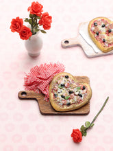 Load image into Gallery viewer, 1:12 Scale Miniature Heart-shaped Pizza on Wooden Board with Towel - Dollhouse Food