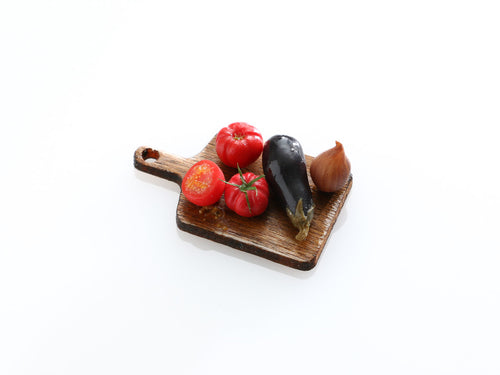 Ratatouille Ingredients on Board - Handmade Miniature Dollhouse Food