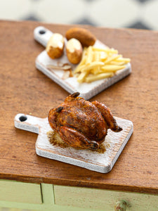 Roast Chicken on Cutting Board - Handmade Miniature Dollhouse Food