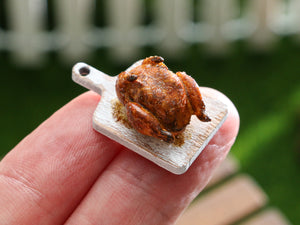 Roast Chicken on Cutting Board - Handmade Miniature Dollhouse Food