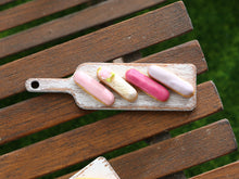 Load image into Gallery viewer, French Eclairs Presented on Wooden Board (Rose) - Handmade Miniature Dollhouse Food