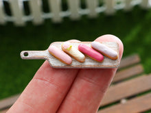 Load image into Gallery viewer, French Eclairs Presented on Wooden Board (Rose) - Handmade Miniature Dollhouse Food