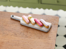 Load image into Gallery viewer, French Eclairs Presented on Wooden Board (Rose) - Handmade Miniature Dollhouse Food