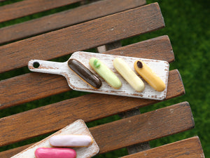 French Eclairs Presented on Wooden Board (Chocolate, Coffee...) - Handmade Miniature Dollhouse Food