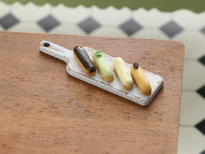 French Eclairs Presented on Wooden Board (Chocolate, Coffee...) - Handmade Miniature Dollhouse Food