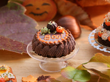 Load image into Gallery viewer, Chocolate Pumpkin Cake with &quot;BOO!&quot; Message for Fall / Autumn - Miniature Food