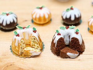 Christmas Gingerbread Kouglof Decorated with Holly - Miniature Food