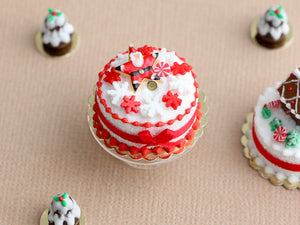 Christmas Cake Decorated with Santa Star Cookie and Snowflake Candies - Miniature Food