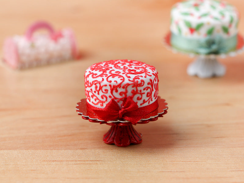 Red Swirl Modern 'Designer' Christmas Cake - 12th Scale Miniature Food