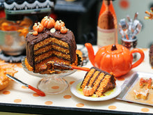Load image into Gallery viewer, Chocolate Autumn Layer Cake with Slice on Plate - Miniature Food