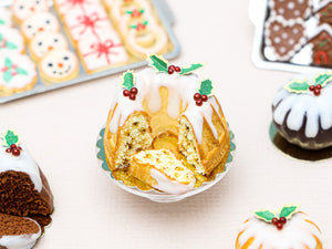 Christmas Kouglof, Fruity Filling, Decorated with Holly - Miniature Food