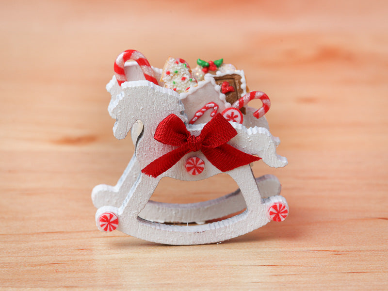 Rocking Horse Christmas Candy Cane Display (White) - 12th Scale Miniature