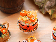 Load image into Gallery viewer, Autumn Cake Decorated with Orange Pumpkins, Leaf Cookies - 12th Scale Miniature Food