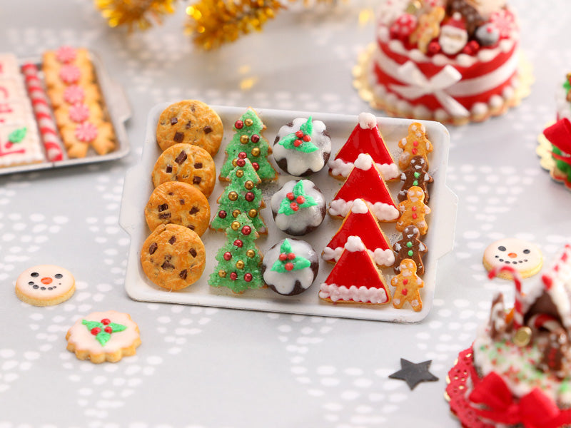 Christmas Cookies - Chocolate Chip, Christmas Trees, Puddings, Santa Hats, Gingerbread Men - Miniature Food