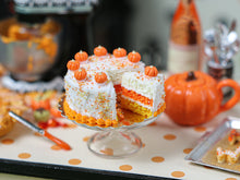 Load image into Gallery viewer, Autumn Layer Cake with Slice in Candy Corn Colors - Miniature Food