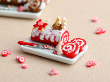 Load image into Gallery viewer, Christmas Red Velvet Swiss Roll Yule Log with Gingerbread Couple in Forest - Miniature Food