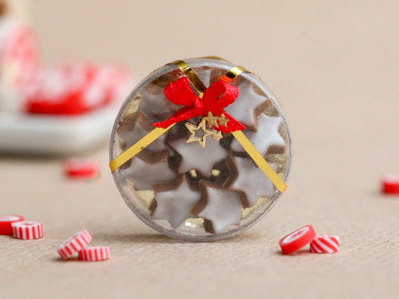 Christmas Gift Box of Iced Cinnamon Star Cookies (Etoiles à la canelle) - Miniature Food