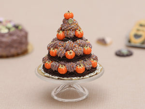 Triple Tiered Chocolate St Honoré Pastry for Autumn / Thanksgiving - Miniature Food in 12th Scale for Dollhouse