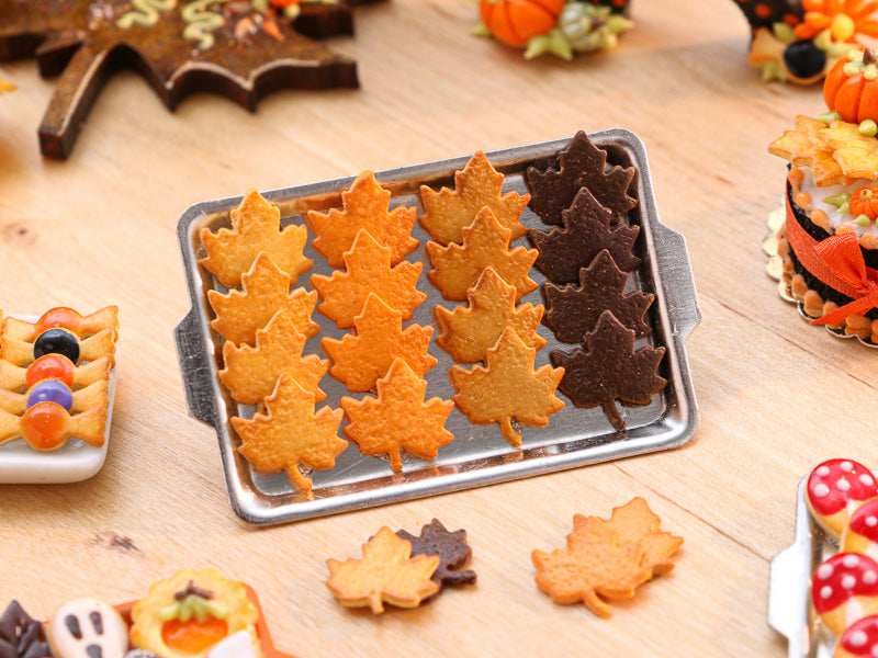 Leaf Cookies on Metal Baking Tray - 12th Scale Miniature Food