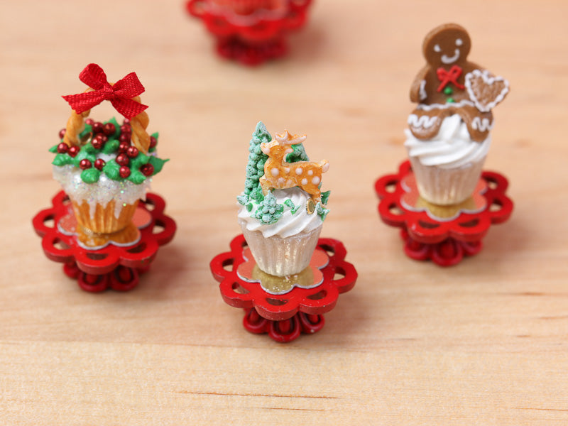 Showstopper Christmas Cupcake Deer in Forest D - 12th Scale Miniature Food
