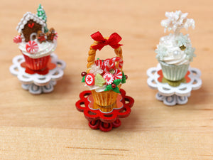 Showstopper Christmas Cupcake Peppermint Candy Basket F - 12th Scale Miniature Food