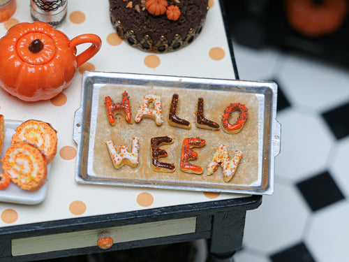 HALLOWEEN Letter Cookies on Baking Sheet for Autumn - Miniature Food in 12th scale