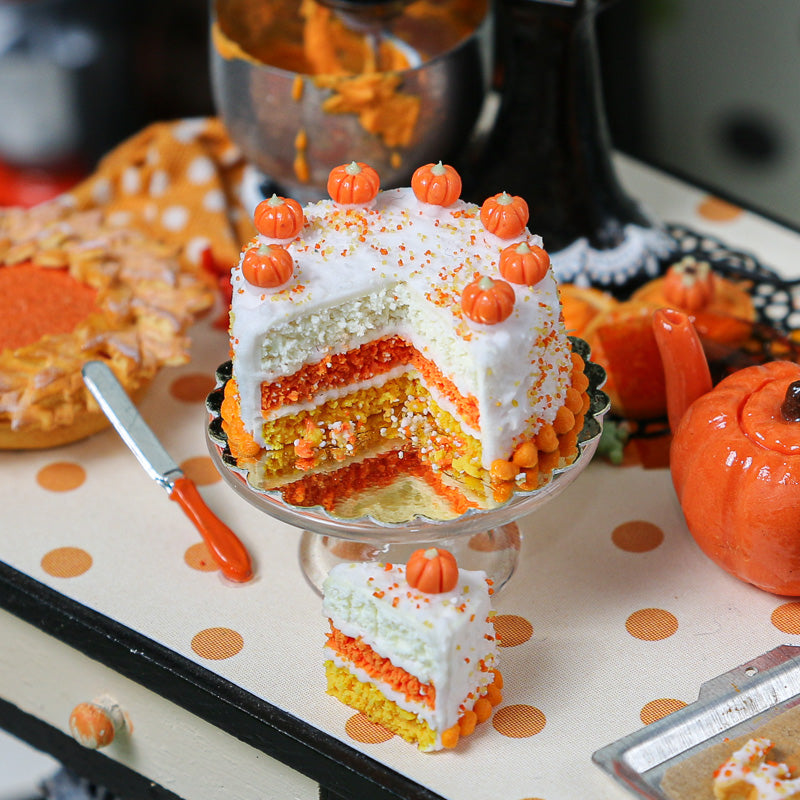 Autumn Layer Cake with Slice in Candy Corn Colors - Miniature Food