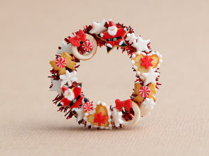 Decorative Christmas Red Door Wreath with Cookies and Candies - Miniature Decoration