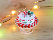 Load image into Gallery viewer, Christmas Cake Decorated with Candy Cane and Holly Piping - 12th Scale Miniature Food