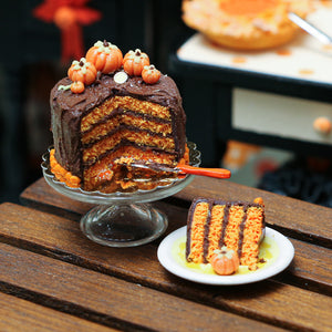 Chocolate Autumn Layer Cake with Slice on Plate - Miniature Food