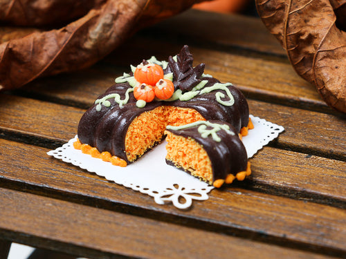 Square Chocolate and Orange Velvet Cake for Autumn - Miniature Food in 12th scale