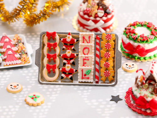 Christmas Cookies - Wreath, Santa, NOEL, Peppermint Candy Bows - Miniature Food
