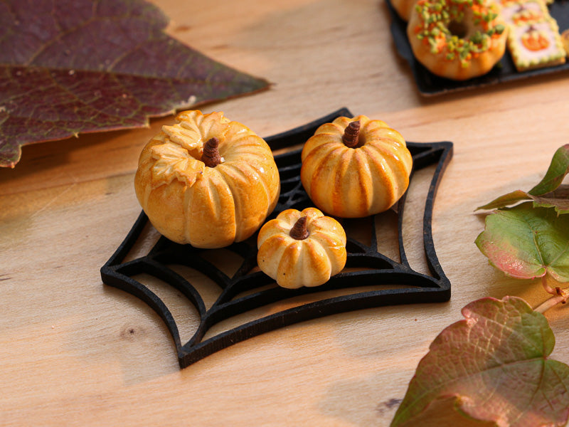 Trio of Autumn Brioche Presented on Spiders Web Tray - Miniature Food