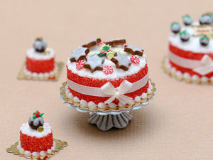 Christmas Cake Decorated with Iced Cinnamon Star Cookies - Miniature Food