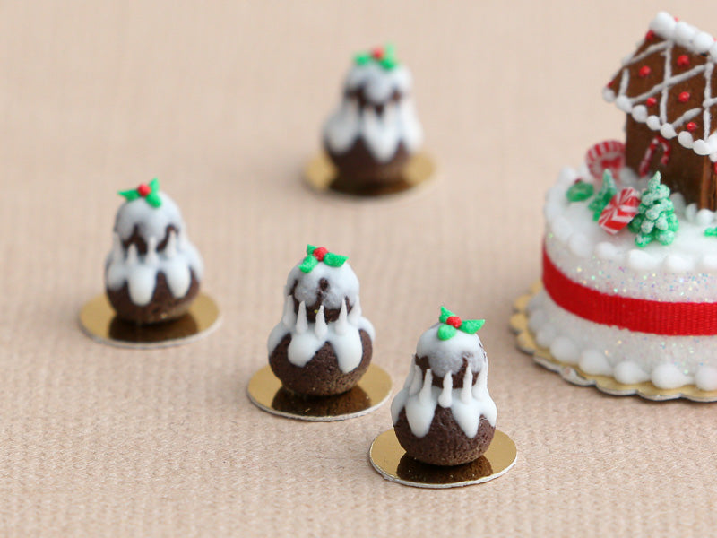Christmas Pudding Religieuse Pastry - Individual French Christmas Pastry - Miniature Food