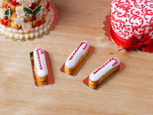 Load image into Gallery viewer, Candy Cane Decorated French Eclairs for Christmas - Miniature Food
