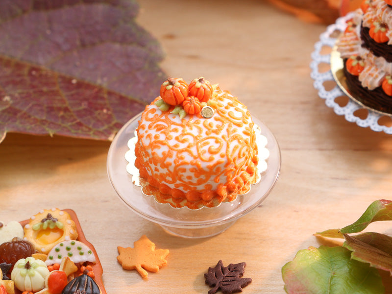 Arabesque Swirls Miniature Cake with Candy Pumpkins for Autumn Fall