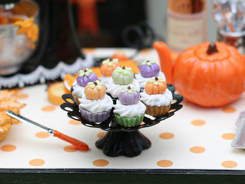 Pumpkin Cupcakes on Stand for Autumn / Fall - Miniature Food