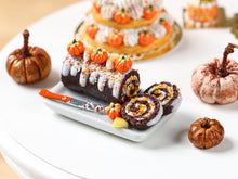Load image into Gallery viewer, Autumn Chocolate Swiss Roll - Pumpkins and Candy Corn - Miniature Food in 12th Scale